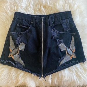 CARMAR LF Stores Zip Front Embroidered Denim Skirt